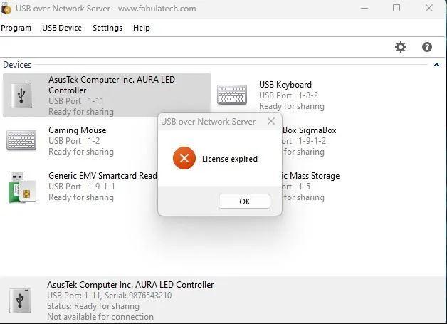 USB over network trial Reset