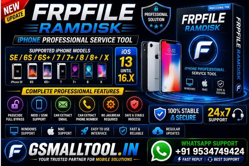 FRPFILE RAMDISK IPhone SE/6S/6S/7/7/8/8/X (IOS 13 Until 16.X) Passcode Full bypass Meid/GSM without JailBreak Can Extract Email And Number) [Windows And Mac] 