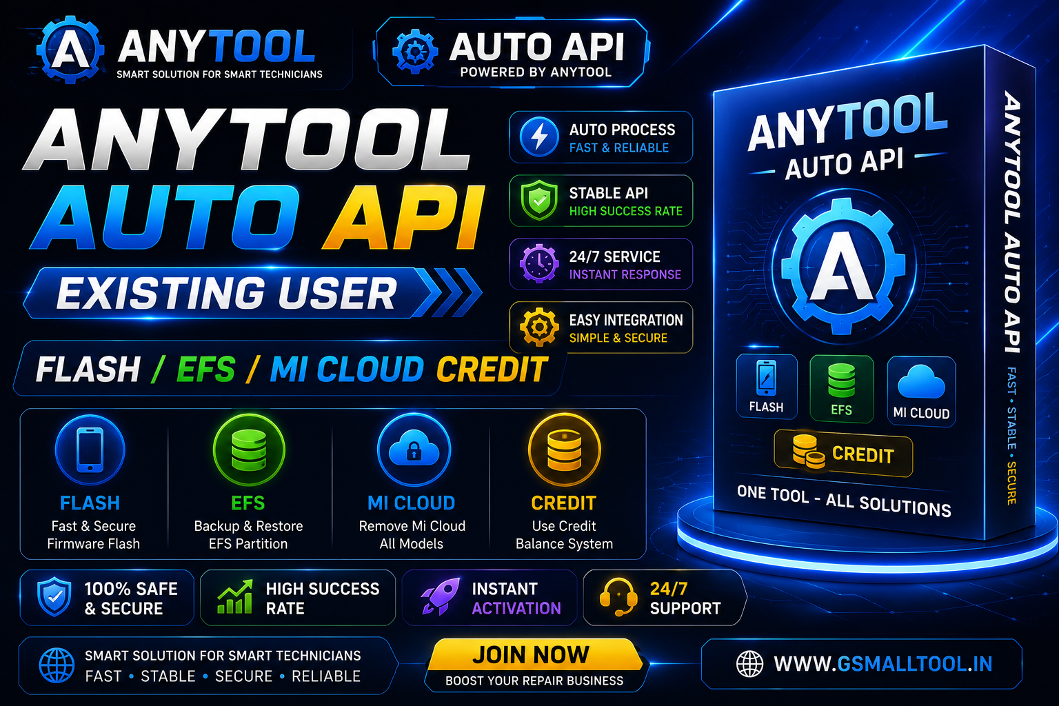 Anytool AUTO API EXISTING USER Flash/EFS/Mi Cloud Credit 