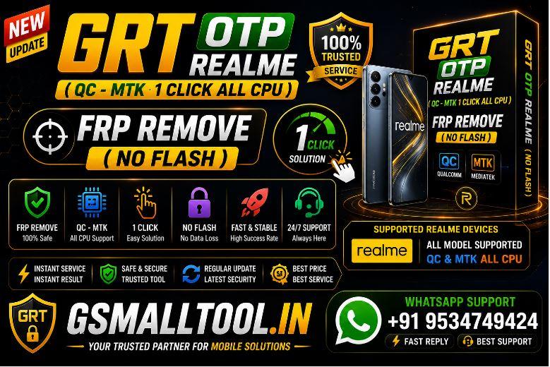 GRT OTP Realme (QC-MTK 1 Click All  Cpu) FRP REMOVE (NO FLASH )