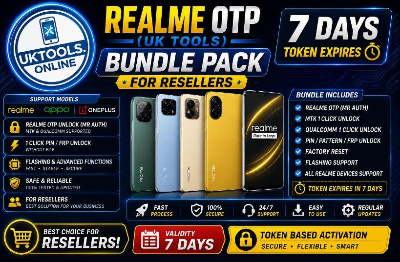 Realme Otp (UK-Tools)-1 Click- Qualcomm MTK All Unlock FRP Flashing (7 Days) Token Expire