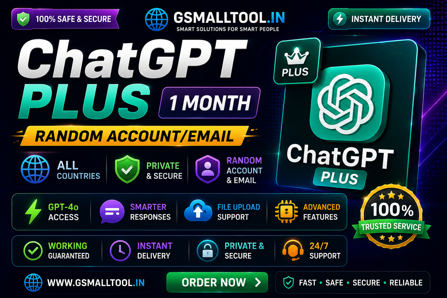 ChatGPT Plus 1 Month - Random Account/Email, Private  All Countries