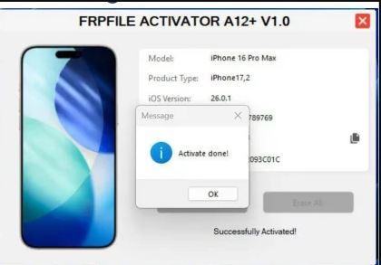FRPFILE ACTIVATOR A12  Bypass Hello Screen iPhone XR to 17 Pro Max - IPad A12 To M3