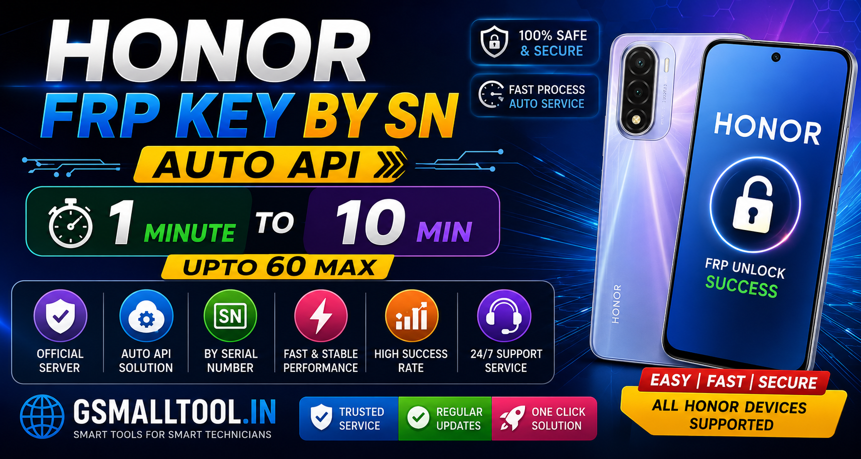 Honor FRP KEY BY SN Auto API 1 Minute  To  10 Min upto 60 Max